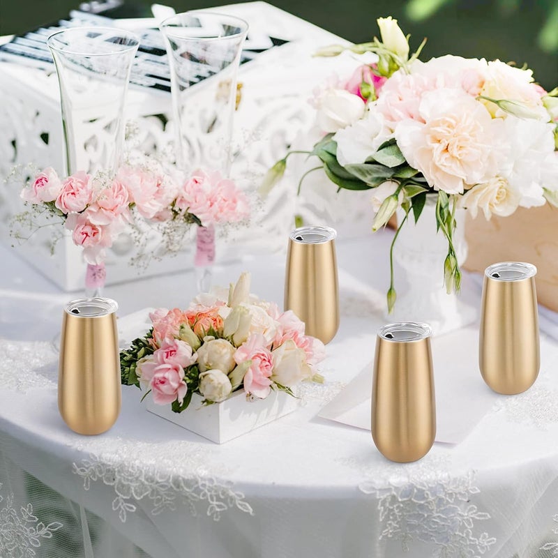 Lifecapido 8 Pack Insulated Champagne Tumblers, Stemless Champagne Tumbler 6 Oz, Champagne Flutes Wine Tumbler, Unbreakable Cocktail Cups with Lid, Gift for Family Friends Christmas Birthday Wedding (Gold) - Image 3
