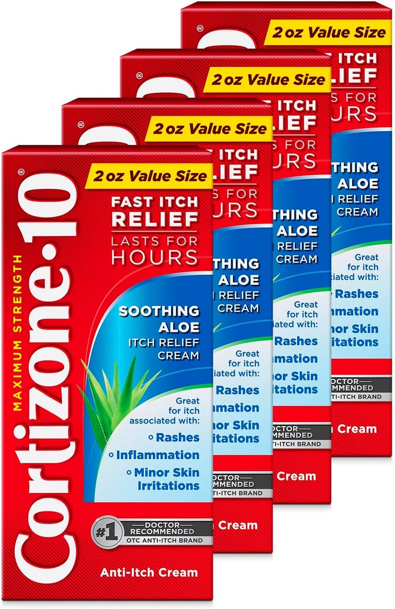 Cortizone 10 Cortizone10 Maximum Strength Soothing Aloe Itch Relief Cream 1 Hydrocortisone FastActing AntiItch Cream for Bug Bites Rash Eczema Psoriasis Poison Ivy Oak Sumac 2 oz Pack of 4 - Image 1