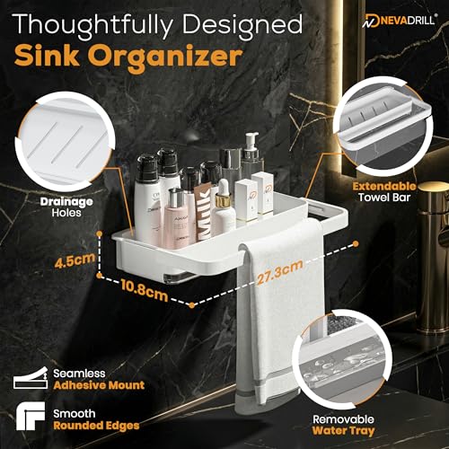 NEVADRILL Kitchen Sink Organiser Rack, ABS Material, Wall Mounted Storage Shelf with Towel Hanging Rack, Multiple Use for Bathroom Kitchen Sink, Cleaning Supplies Organizer [ND-13314] - Image 3