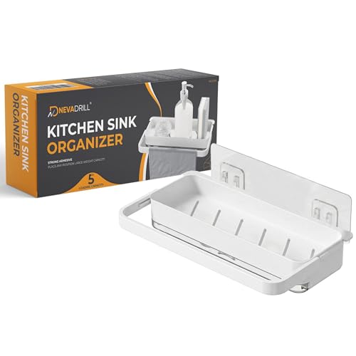 NEVADRILL Kitchen Sink Organiser Rack, ABS Material, Wall Mounted Storage Shelf with Towel Hanging Rack, Multiple Use for Bathroom Kitchen Sink, Cleaning Supplies Organizer [ND-13314] - Image 1