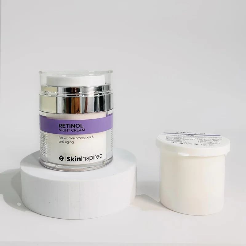 Skininspired  SkinInspired Retinol Night Cream Refill | 0.1% Retinol & Hyaluronic Acid | Anti-Wrinkle Cream for Women | Night Cream For Women & Men Glowing Skin | For Normal to Dry Skin | Eco-Friendly & Cost-Saving for Women | Best Price UAE