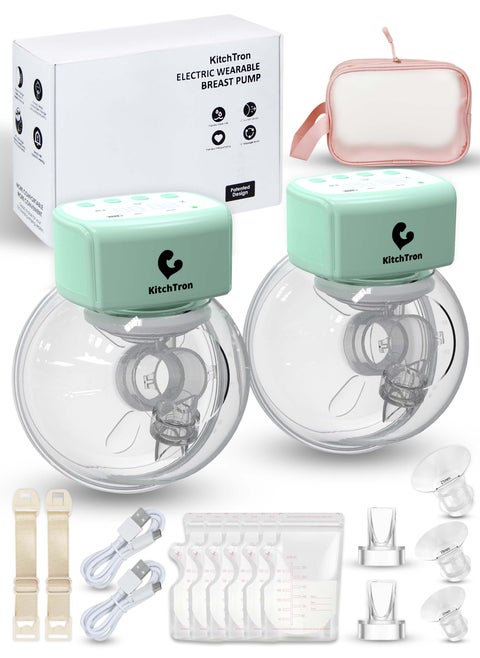 Double Breast Pump, Hands-Free Breast Pump, Wearable Breast Pump, With 2 Modes & 12 Levels, Type-C Rechargeable, Smart LED Display, 3 connectors (17mm, 19mm, 21mm) & 6 breast milk storage bags 250ml