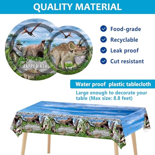 Tevxj 189 Pcs Dinosaur Birthday Party Supplies Set Dinosaur Party Decorations Kit Dinosaur Plates for Birthday Party Includes 24 Guests Tablecloth Backdrop Banners Cake Topper Baby Shower Kids Party Favors - Image 4