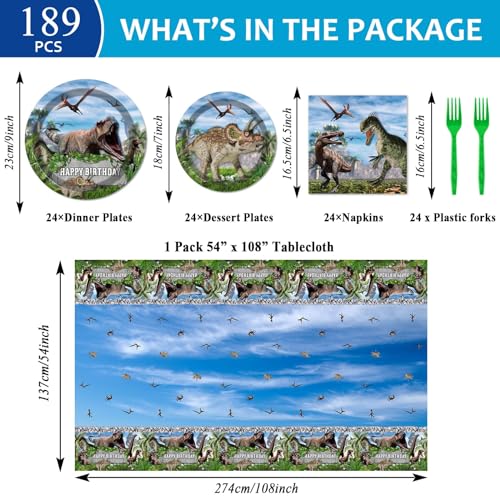 Tevxj 189 Pcs Dinosaur Birthday Party Supplies Set Dinosaur Party Decorations Kit Dinosaur Plates for Birthday Party Includes 24 Guests Tablecloth Backdrop Banners Cake Topper Baby Shower Kids Party Favors - Image 2
