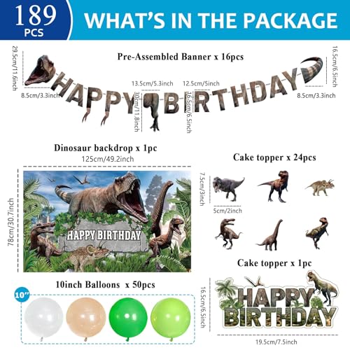 Tevxj 189 Pcs Dinosaur Birthday Party Supplies Set Dinosaur Party Decorations Kit Dinosaur Plates for Birthday Party Includes 24 Guests Tablecloth Backdrop Banners Cake Topper Baby Shower Kids Party Favors - Image 3