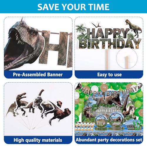 Tevxj 189 Pcs Dinosaur Birthday Party Supplies Set Dinosaur Party Decorations Kit Dinosaur Plates for Birthday Party Includes 24 Guests Tablecloth Backdrop Banners Cake Topper Baby Shower Kids Party Favors - Image 5