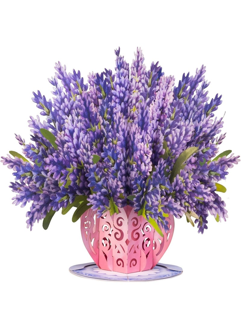 3D Flower Bouquet Pop Up Mother's Day Card, with Lavender Forever Flowers Keepsake, Gift for Mothers Day, Birthday, Graduation, Get Well, Thank You, All Occasion - Image 1
