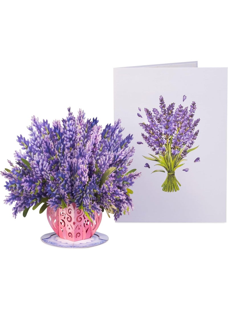 3D Flower Bouquet Pop Up Mother's Day Card, with Lavender Forever Flowers Keepsake, Gift for Mothers Day, Birthday, Graduation, Get Well, Thank You, All Occasion - Image 3