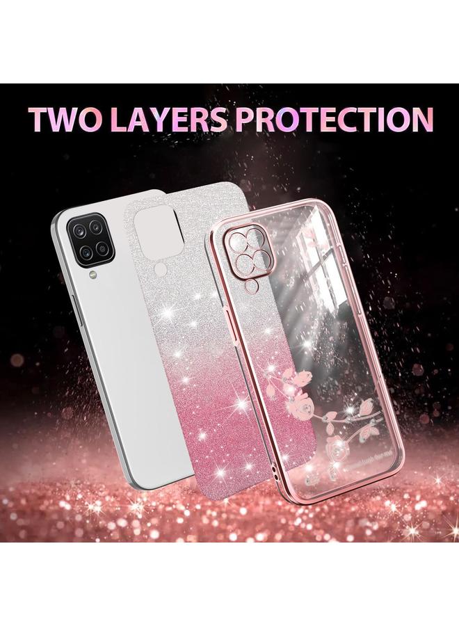 إيروريكس جراب لهاتف Samsung Galaxy A12 جراب هاتف شامل بنقشة زهور لامعة متدرجة - Image 2