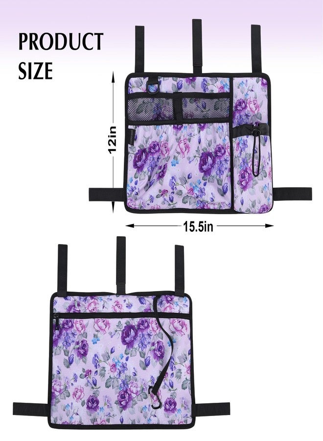 CLEKEGBAG Walker Accessories for Folding Bag Walker Seniors Organizer Storage Pouch Cup Holder Carry with Pockets Detachable -Purple Flower - Image 2