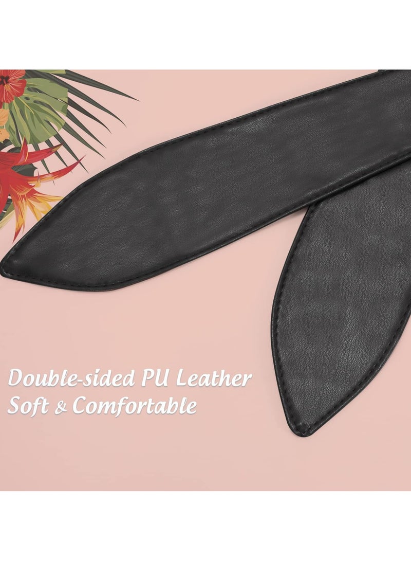 أوزيغالور حزام نسائي بشريط عريض من الجلد الصناعي بعقدة عريضة، طويل جداً، أسود، للجينز والفساتين - Image 3