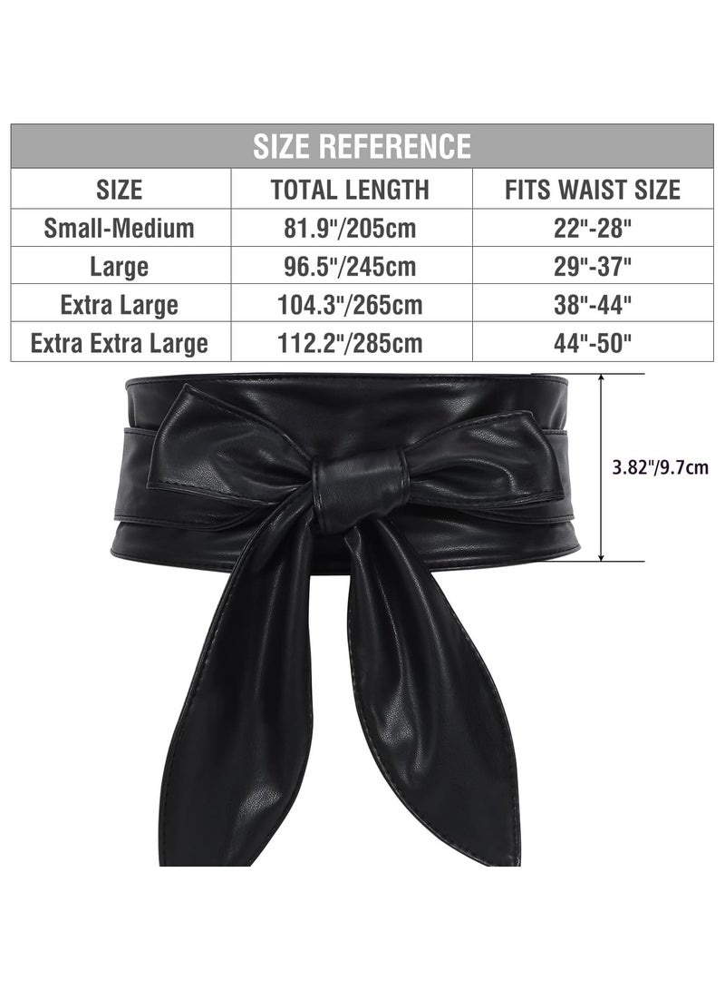 أوزيغالور حزام نسائي بشريط عريض من الجلد الصناعي بعقدة عريضة، طويل جداً، أسود، للجينز والفساتين - Image 4