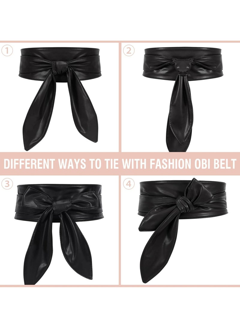 أوزيغالور حزام نسائي بشريط عريض من الجلد الصناعي بعقدة عريضة، طويل جداً، أسود، للجينز والفساتين - Image 5