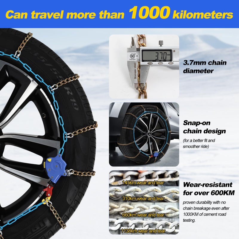 Artizles Auto Tightening Snow Chains for Cars, SUVs & Pickup Trucks â€“ 1-Min Quick-Fit Auto Installation, Reusable Universal Emergency Traction Tire Chains â€“ Set of 2ï¼ˆALN110ï¼‰ - Image 3