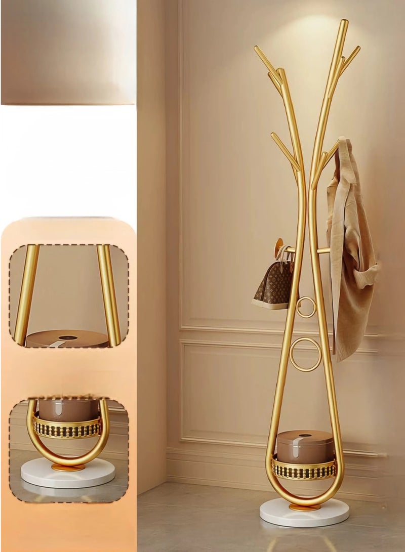 شي ون علاقة ملابس مودرن بتصميم نحتي فاخر من SHEE ONE | حامل معاطف معدني مقاوم للصدأ مع خطافات متعددة | قاعدة دائرية ثابتة وتخزين سفلي ذكي | مناسب للمداخل والغرف الصغيرة | متوفر بعدة ألوان أنيقة | 172×30×30 سم | لون ذهبي - Image 5