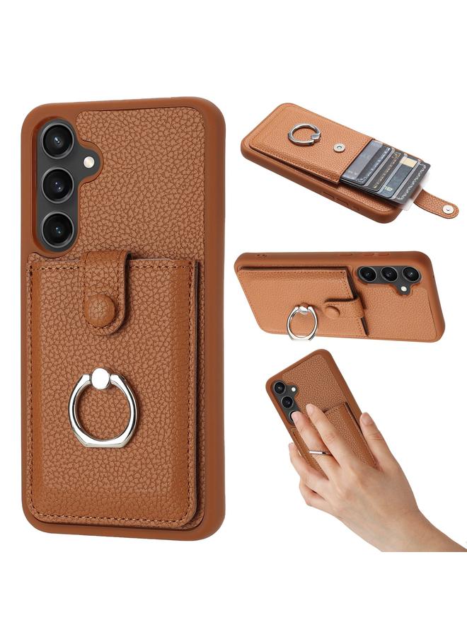 S-TOP Case For Samsung Galaxy A55 5G Global Litchi Texture Drawing Card Bag Ring Holder Phone Case - Image 1