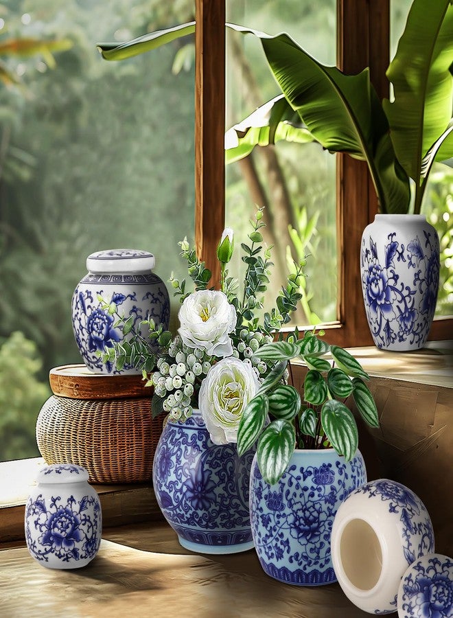 RMERVE Set of 6 Small Blue and White Porcelain Vases Blue Chinoiserie Decor Gifts Ceramic Flower Vases Classic vase Decor for Home Bedroom Table Accent Shelf Tabletop Decor - Image 5