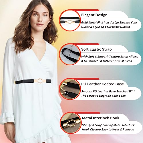 REDHORNS Elastic Fabric Waist Belt for Women Dresses Elegant Vintage Design Stretchy Slim Ladies Belt for Saree Girls Jeans - Free Size (GRP-LD37BK_Black) - Image 3