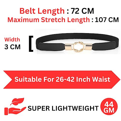 REDHORNS Elastic Fabric Waist Belt for Women Dresses Elegant Vintage Design Stretchy Slim Ladies Belt for Saree Girls Jeans - Free Size (GRP-LD37BK_Black) - Image 2