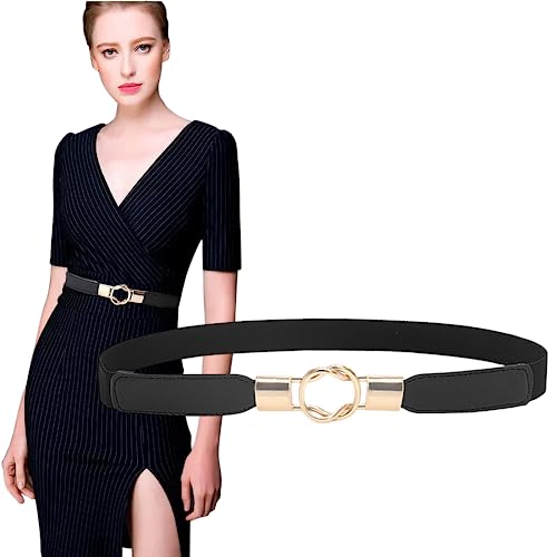 REDHORNS Elastic Fabric Waist Belt for Women Dresses Elegant Vintage Design Stretchy Slim Ladies Belt for Saree Girls Jeans - Free Size (GRP-LD37BK_Black) - Image 4