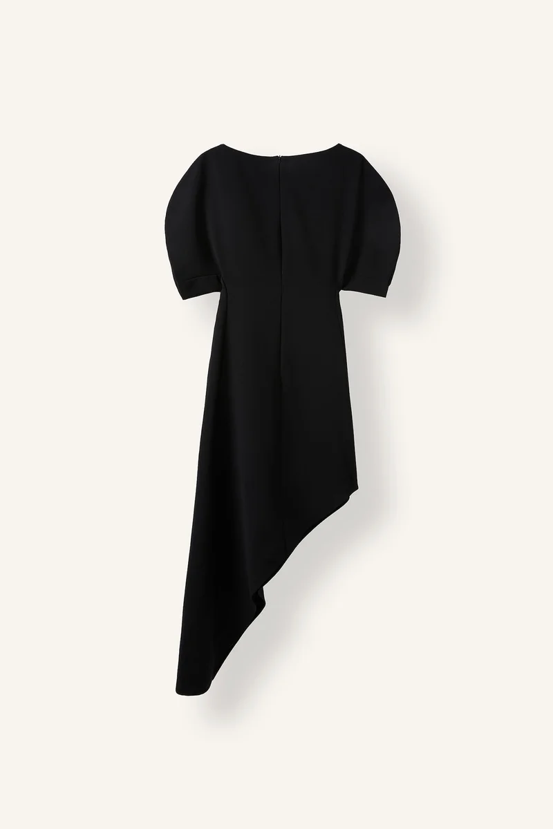 Defacto  Asymmetric Boat Collar Crepe Balloon Sleeves Midi Dress for Women | Best Price UAE