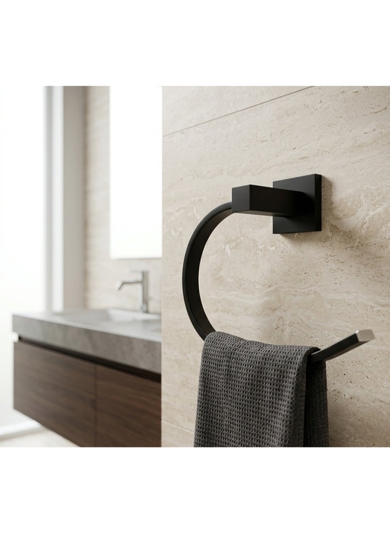Black Round Towel Rack Bathroom Wall Mount Simple Round Towel Hanger Heavy Duty Stainless Steel Towel Holder - Image 1