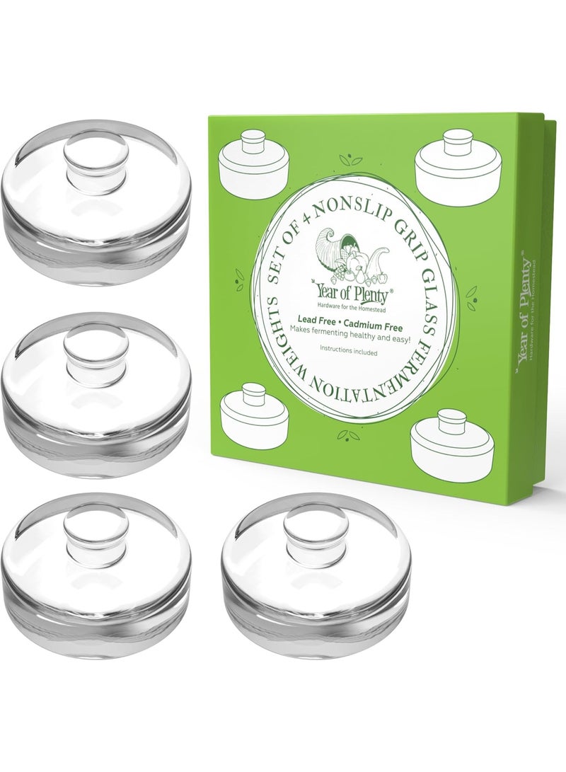 Year of Plenty أوزان التخمر من عام الوفرة - مقبض غير قابل للانزلاق - لتخمر مخلل الملفوف، المخللات، الكيمتشي في برطمانات ميسون ذات الفم العريض - خالية من الرصاص/الكادميوم - (مجموعة من 4) - Image 1