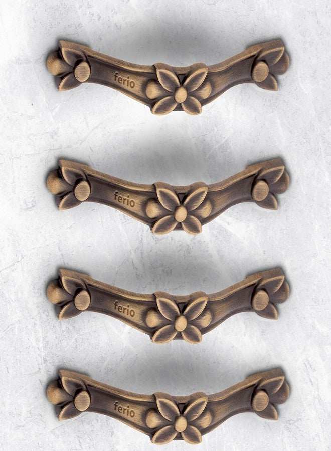 FERIO Zinc Cabinet Handle Pulls for Cabinet/Push Pull Small Handle for Kitchen and Bathroom Cabinets Handles for Drawer Heavy Duty (4 Inch, Pack of 4, Antique Brass) Pull handle - Image 1