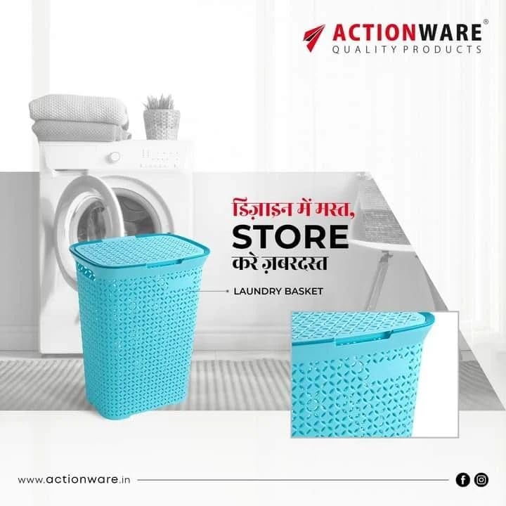 Actionware Laundry BagBasket with lid Aero Blue 50 Ltrs - Image 3