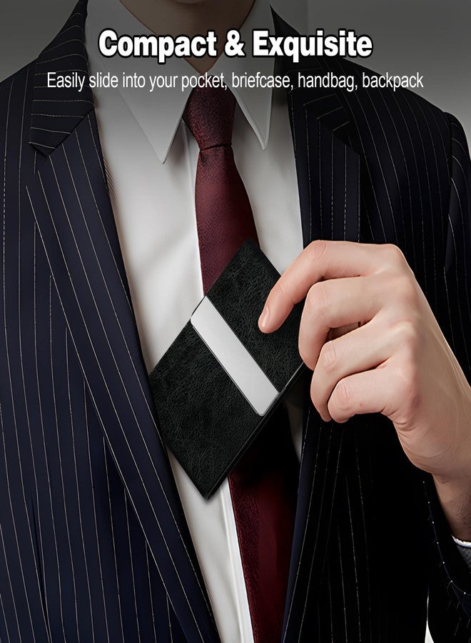 DMFLY حامل بطاقات أعمال DMFLY للنساء والرجال، حافظة بطاقات أعمال مصنوعة من الجلد الصناعي والفولاذ المقاوم للصدأ، حافظة معدنية رفيعة بإغلاق مغناطيسي للاستخدام في اجتماعات العمل - Image 5