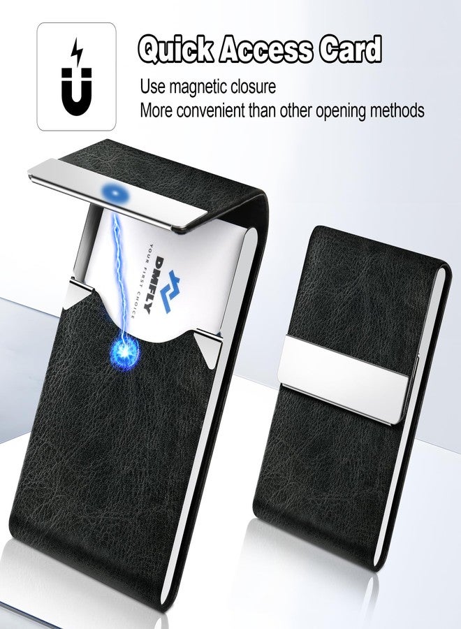 DMFLY حامل بطاقات أعمال DMFLY للنساء والرجال، حافظة بطاقات أعمال مصنوعة من الجلد الصناعي والفولاذ المقاوم للصدأ، حافظة معدنية رفيعة بإغلاق مغناطيسي للاستخدام في اجتماعات العمل - Image 3