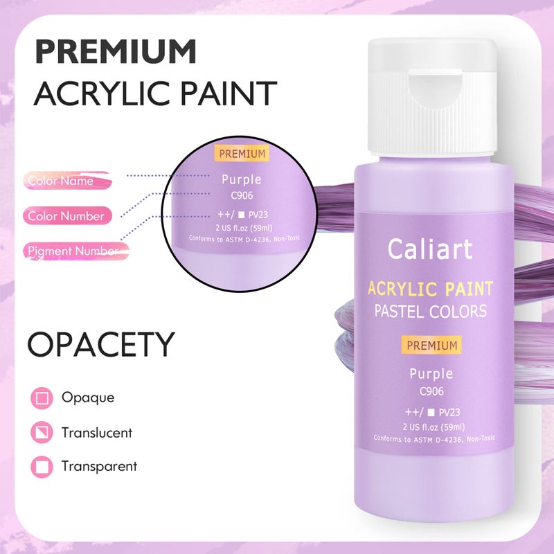 Caliart Pastel Acrylic Paint Set with 12 Brushes, 24 Pastel Colors (59ml, 2oz) Art Craft Paint for Artists Students Kids Beginners, Halloween Decorations Canvas Ceramic Wood Rock Painting Supplies Kit - Image 2