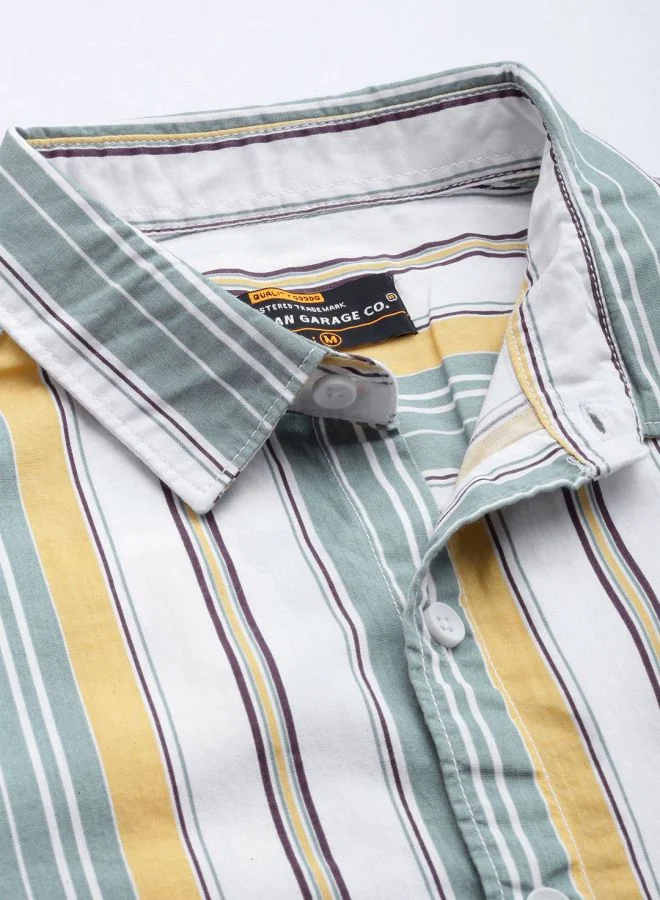 The Indian Garage Co Men Regular Fit Striped Full Sleeves Cutaway Collar Casual Shirt