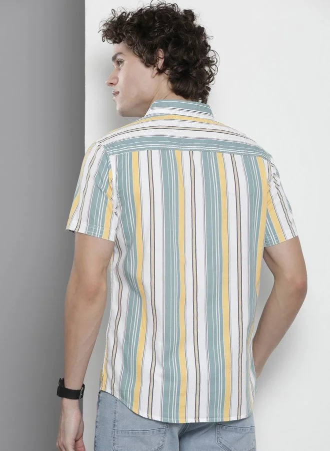The Indian Garage Co Men Regular Fit Striped Full Sleeves Cutaway Collar Casual Shirt