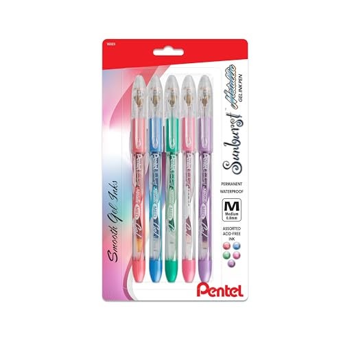 Pentel Sunburst Metallic Gel Pen, Medium Line, Permanent, Assorted Ink, 5 Pack (K908MBP5M) - Image 1