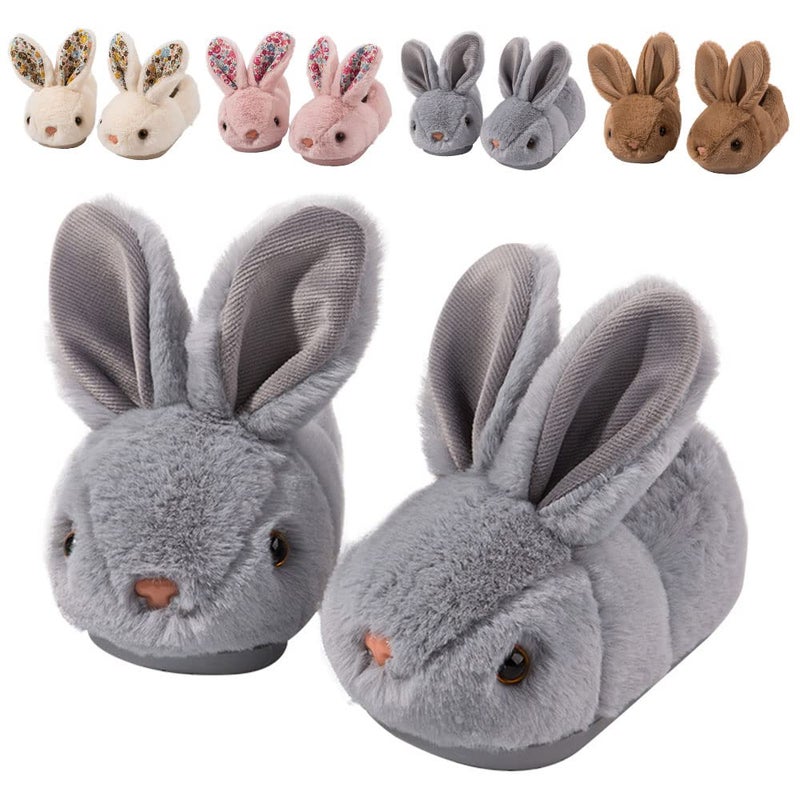 Fadezar Toddler Slippers Girl Boy House Slipper Kids Rabbit Winter Slipper Warm Bunny Slippers Soft Plush Indoor Girls Boys Slipper Cover Heel Grey 5-6 toddler CN 140 - Image 1