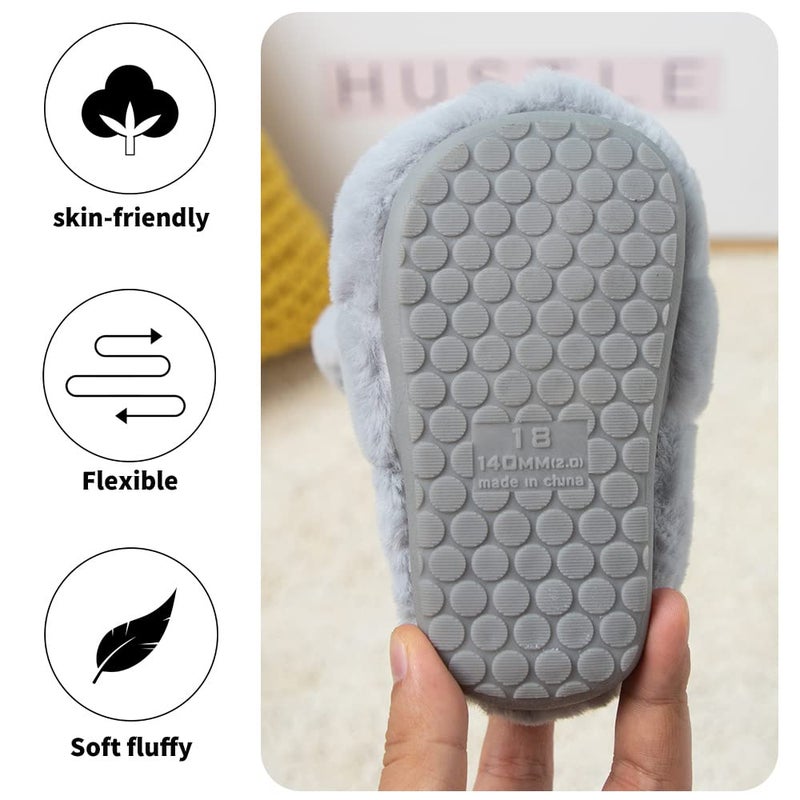 Fadezar Toddler Slippers Girl Boy House Slipper Kids Rabbit Winter Slipper Warm Bunny Slippers Soft Plush Indoor Girls Boys Slipper Cover Heel Grey 5-6 toddler CN 140 - Image 3