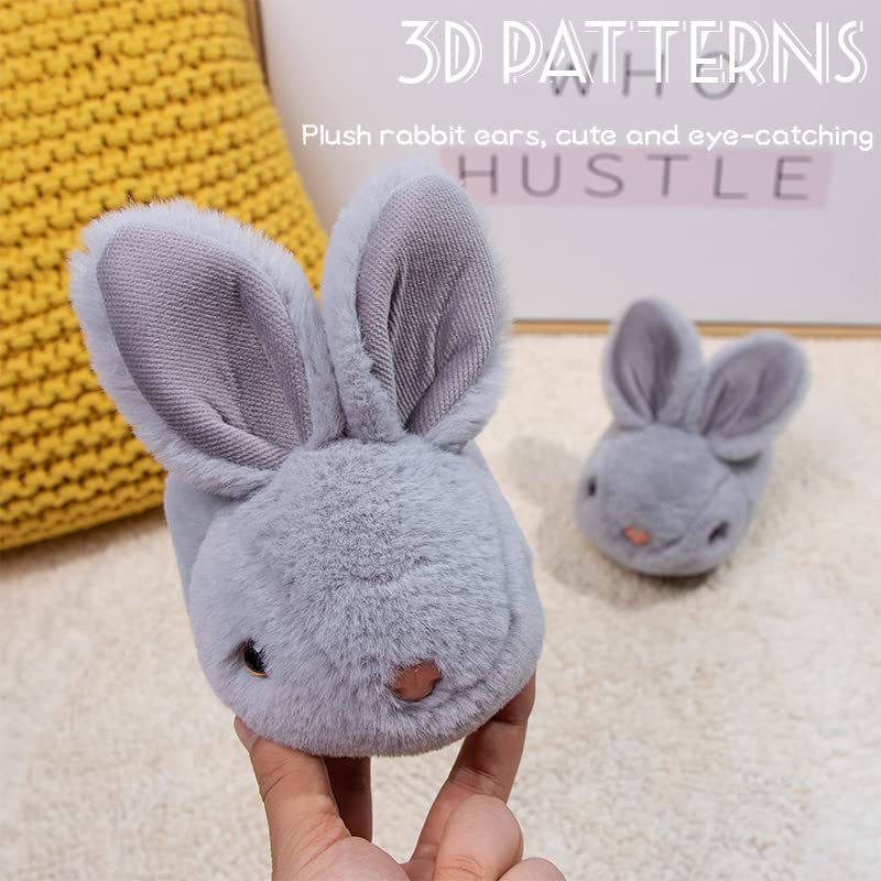Fadezar Toddler Slippers Girl Boy House Slipper Kids Rabbit Winter Slipper Warm Bunny Slippers Soft Plush Indoor Girls Boys Slipper Cover Heel Grey 5-6 toddler CN 140 - Image 2