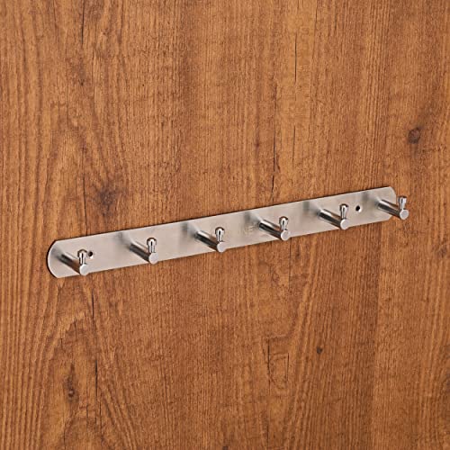 Fortune Stainless Steel Bathroom Accessories Hooks Plate | Wall Mounting and Door Back Hanger Pins for Hanging Cloth Set, Shirt Bar and Towel Rack, Robe, Keys | khutti - (6 Hook) (Pack of 1) - Image 1
