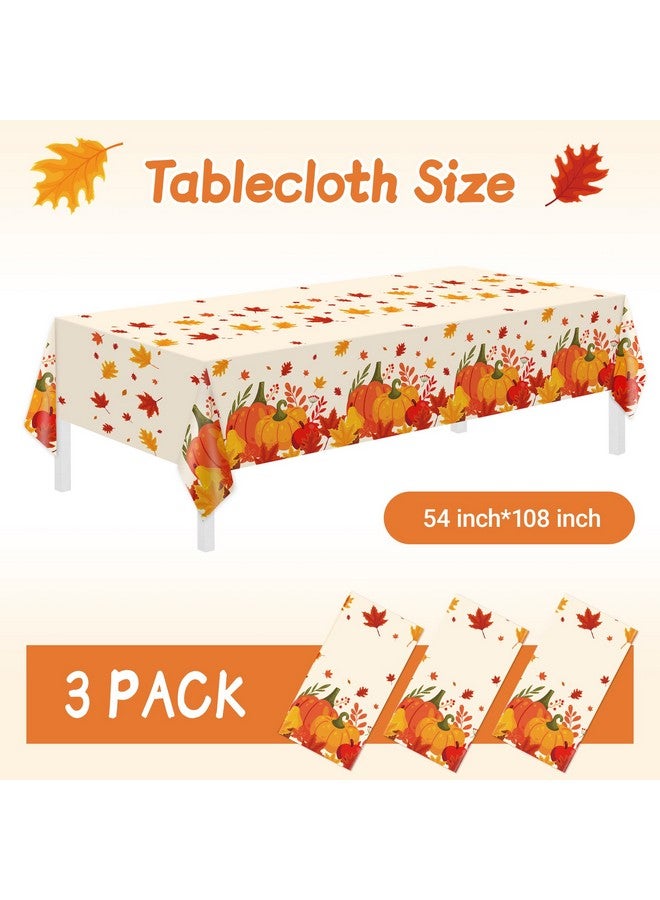 Childom Thanksgiving Disposable Tablecloths - Fall Pumpkin Maple Plastic Table Cloth, Waterproof Rectangular for Home, Fall Themed Parties, Outdoor Picnic - 3 Pack, 54 x 108 Inch - Image 2
