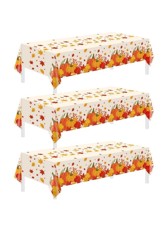Childom Thanksgiving Disposable Tablecloths - Fall Pumpkin Maple Plastic Table Cloth, Waterproof Rectangular for Home, Fall Themed Parties, Outdoor Picnic - 3 Pack, 54 x 108 Inch - Image 1