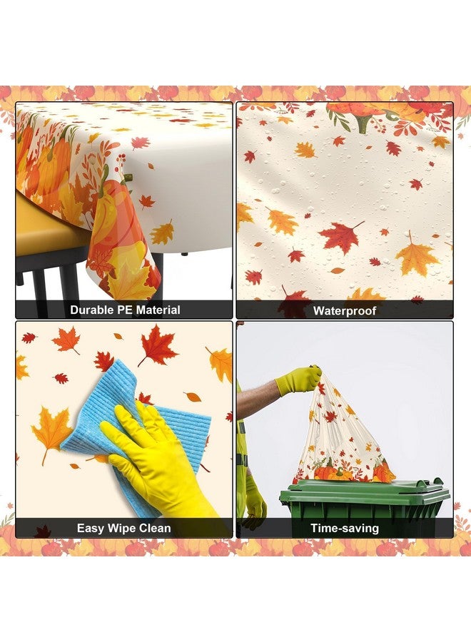 Childom Thanksgiving Disposable Tablecloths - Fall Pumpkin Maple Plastic Table Cloth, Waterproof Rectangular for Home, Fall Themed Parties, Outdoor Picnic - 3 Pack, 54 x 108 Inch - Image 3