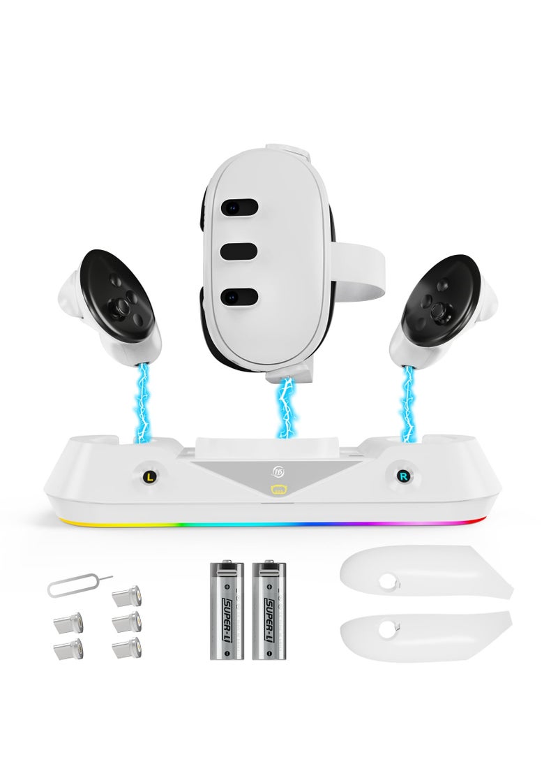 Magnetic Fast Charger Dock Compatible with Meta/Oculus Quest 3 Headset and Controller Charging Station Stand 2 Rechargeable Batteries  - Image 1
