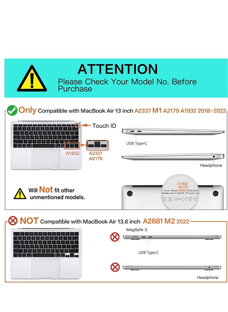 غطاء جراب MacBook Air 13 بوصة A2337 M1 A2179 / A1932 / 2021/2020/2019/2018 غطاء صلب قابل للإزالة لهاتف MacBook Air 13 شاشة Retina مع Touch ID أسود - Image 5