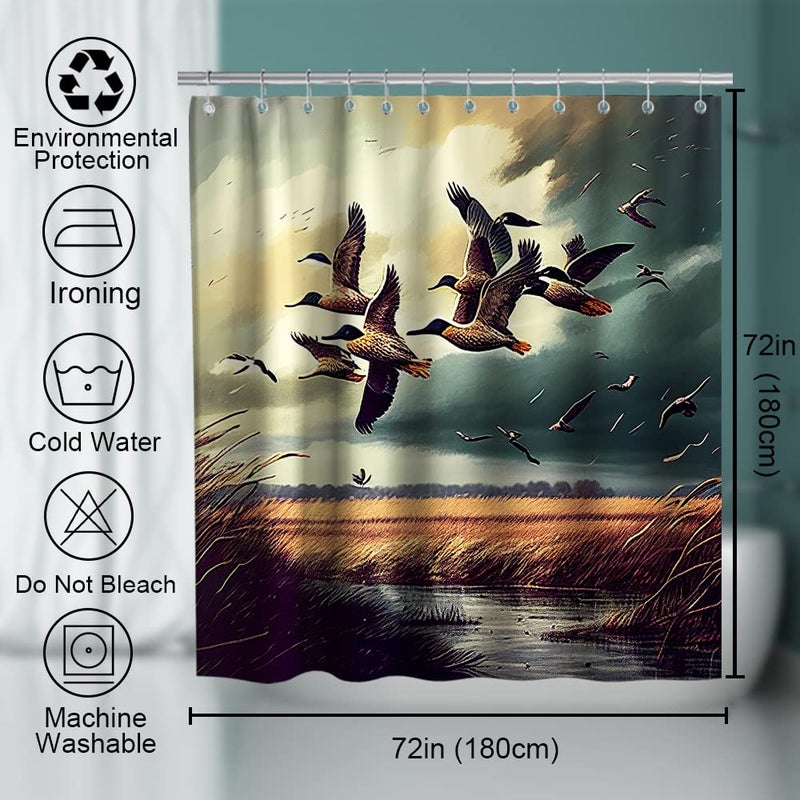 Final Friday Rustic Shower Curtains Wild Ducks Hunting Flying Theme Cloth Fabric Bathroom Decor Sets with Hooks Waterproof Washable 72 x 72 inches Brown and Teal - Image 4