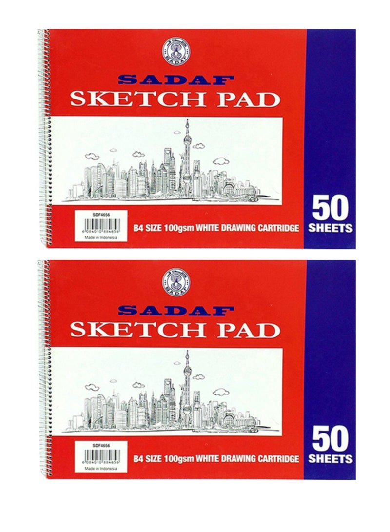 Sadaf Spiral Sketch Pad, B4 Size, White 100 gsm 50 Sheets - Image 1