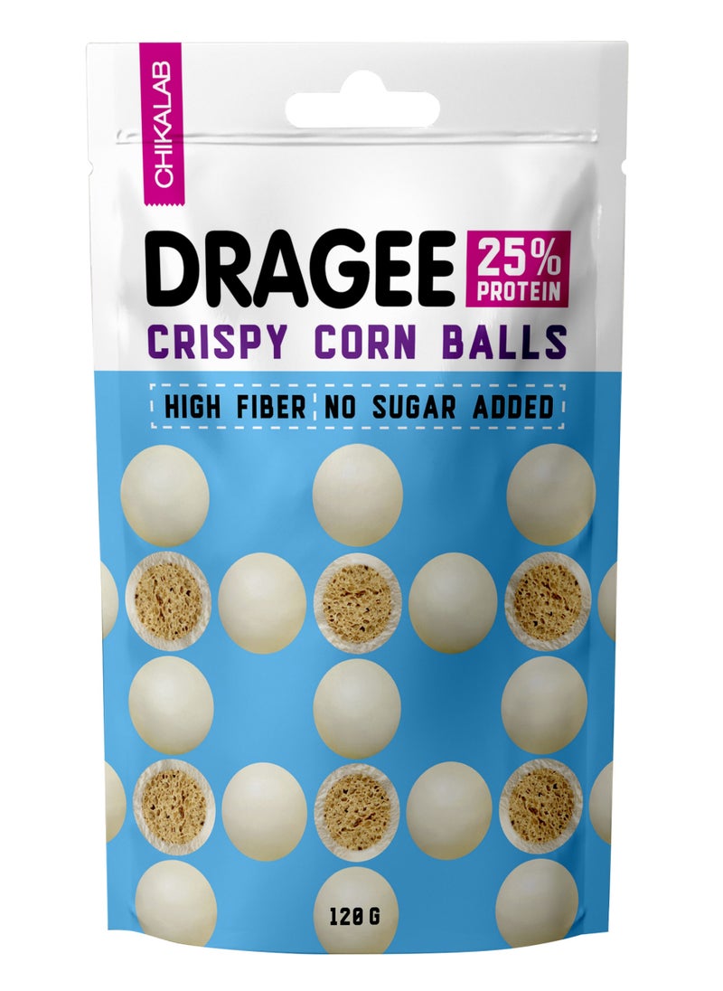 Chikalab Protein White Chocolate Crispy Corn Balls Dragee High Fiber & No Sugar Added 120g 