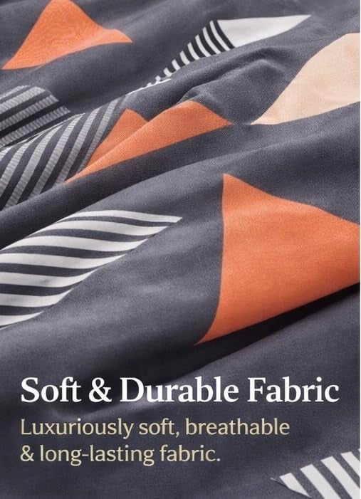 Warisi King Size Duvet Cover 90x100 Inches Glace Cotton Soft Bedding with Zipper Closure, for Blanket King Size, Double Blanket, Razai Double Bed, Comforter Cover (Grey Trangle Duvet Cover) - Image 3