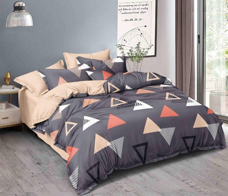 Warisi King Size Duvet Cover 90x100 Inches Glace Cotton Soft Bedding with Zipper Closure, for Blanket King Size, Double Blanket, Razai Double Bed, Comforter Cover (Grey Trangle Duvet Cover) - Image 1