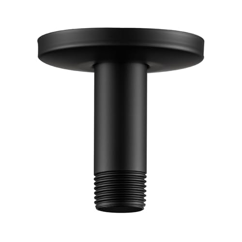 OFFO Shower Arm with Flange, 3 in Ceiling Mount Replacement Rain Shower Head Straight Arm Ceiling-Mounted For Fixed Shower Head & High Pressure Rain, Matte Black - Image 1